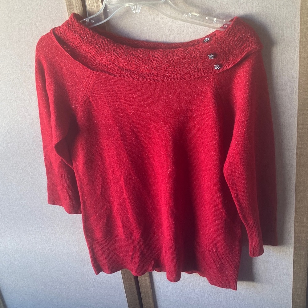 FINAL MARKDOWN Sag Harbor Vibrant Red shimmer Sweater petite medium